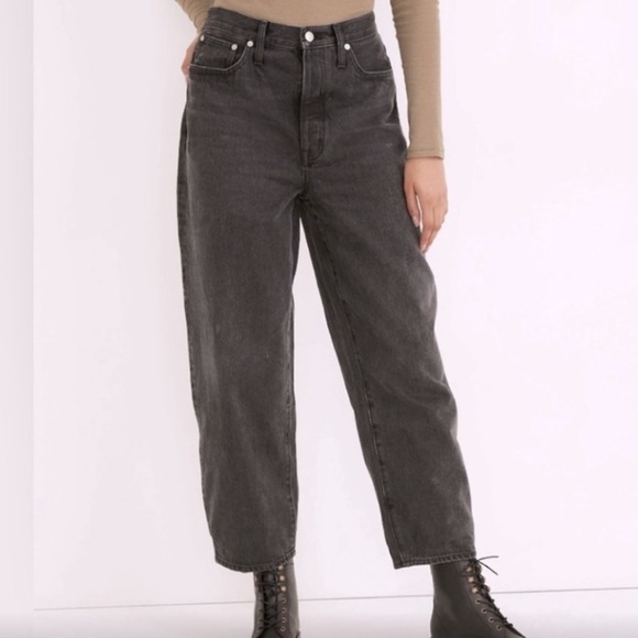 Madewell Balloon Jeans Barrel Horseshoe Baggy Wide Denim Black Wash - Picture 1 of 7